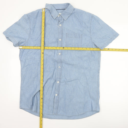 Jaeger Men's Blue Cotton Short Sleeve Button-Up Shirt Size L