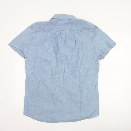 Jaeger Men's Blue Cotton Short Sleeve Button-Up Shirt Size L