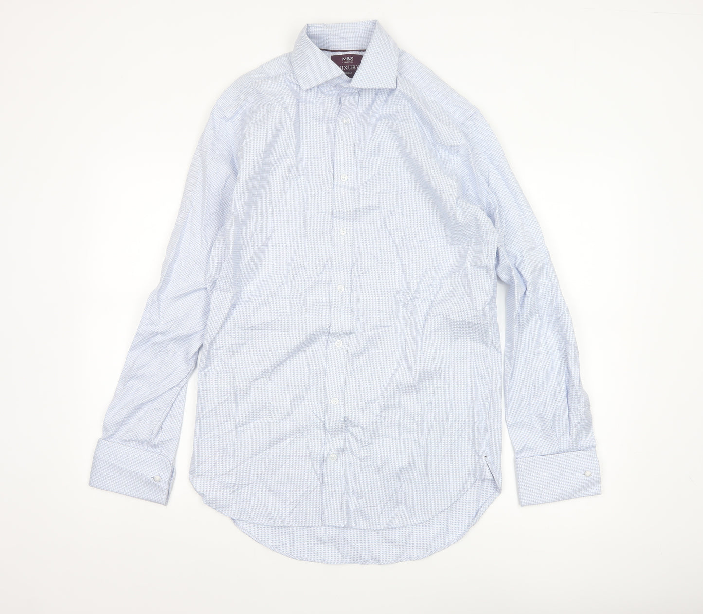 Marks and Spencer Men's Blue Regular Fit Luxury Cotton Dress Shirt 14.5”
