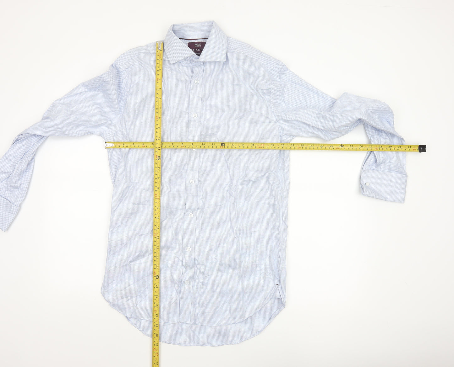 Marks and Spencer Men's Blue Regular Fit Luxury Cotton Dress Shirt 14.5”