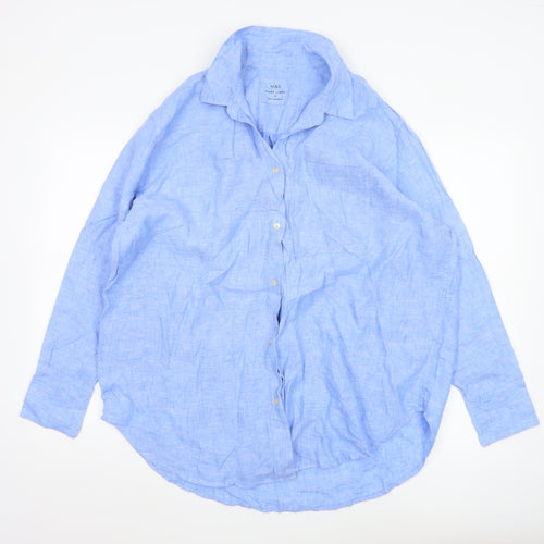Marks and Spencer Women’s Blue Pure Linen Long Sleeve Button-Up Shirt Size 14