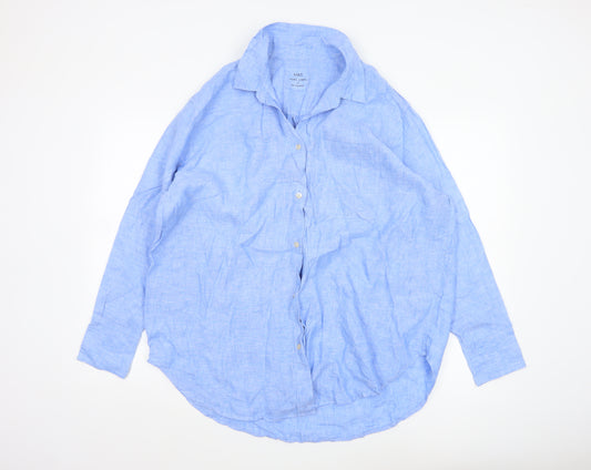 Marks and Spencer Women’s Blue Pure Linen Long Sleeve Button-Up Shirt Size 14