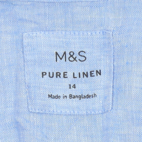 Marks and Spencer Women’s Blue Pure Linen Long Sleeve Button-Up Shirt Size 14