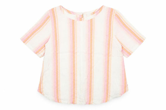 Front view of Marks & Spencer Women’s Multicoloured Linen Striped Tunic Blouse, size UK 12