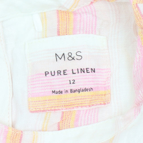 Marks and Spencer Women’s Multicoloured Linen Striped Tunic Blouse Size 12
