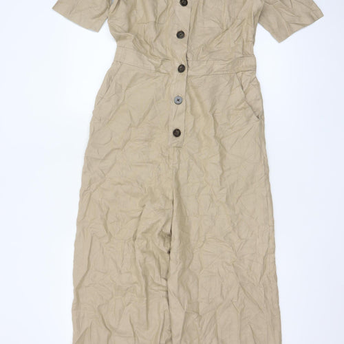 Marks and Spencer Women Beige Linen Blend Short Sleeve Jumpsuit Size 8