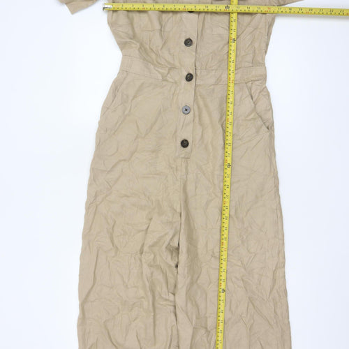 Marks and Spencer Women Beige Linen Blend Short Sleeve Jumpsuit Size 8
