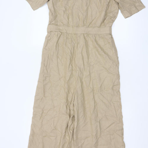 Marks and Spencer Women Beige Linen Blend Short Sleeve Jumpsuit Size 8