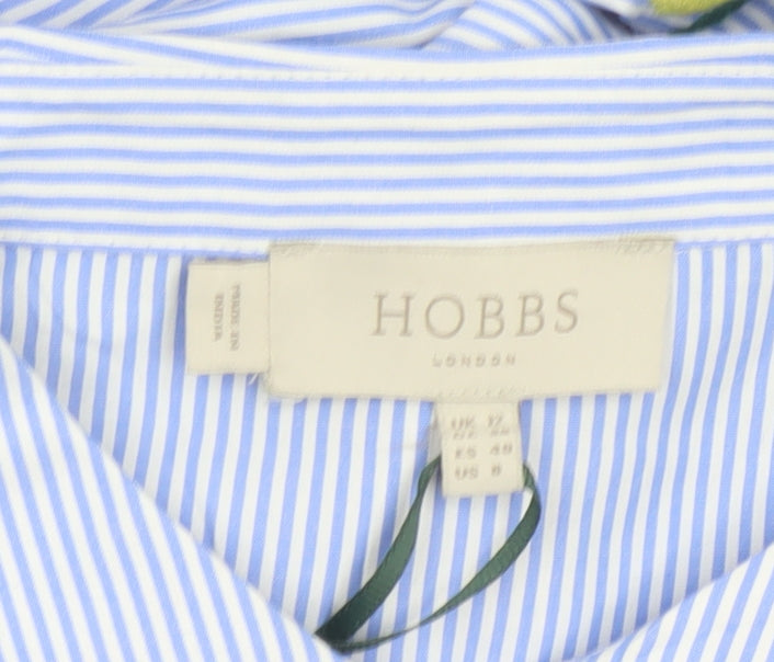 Hobbs Women Blue Striped Lemon Embroidered Cotton Belted Midi Shirt Dress Size 12