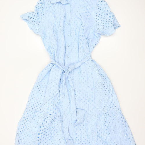 Marks and Spencer Petite Blue Cotton Broderie Shirt Dress Women’s Size 18