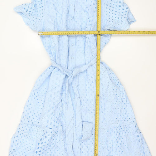 Marks and Spencer Petite Blue Cotton Broderie Shirt Dress Women’s Size 18