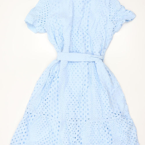 Marks and Spencer Petite Blue Cotton Broderie Shirt Dress Women’s Size 18