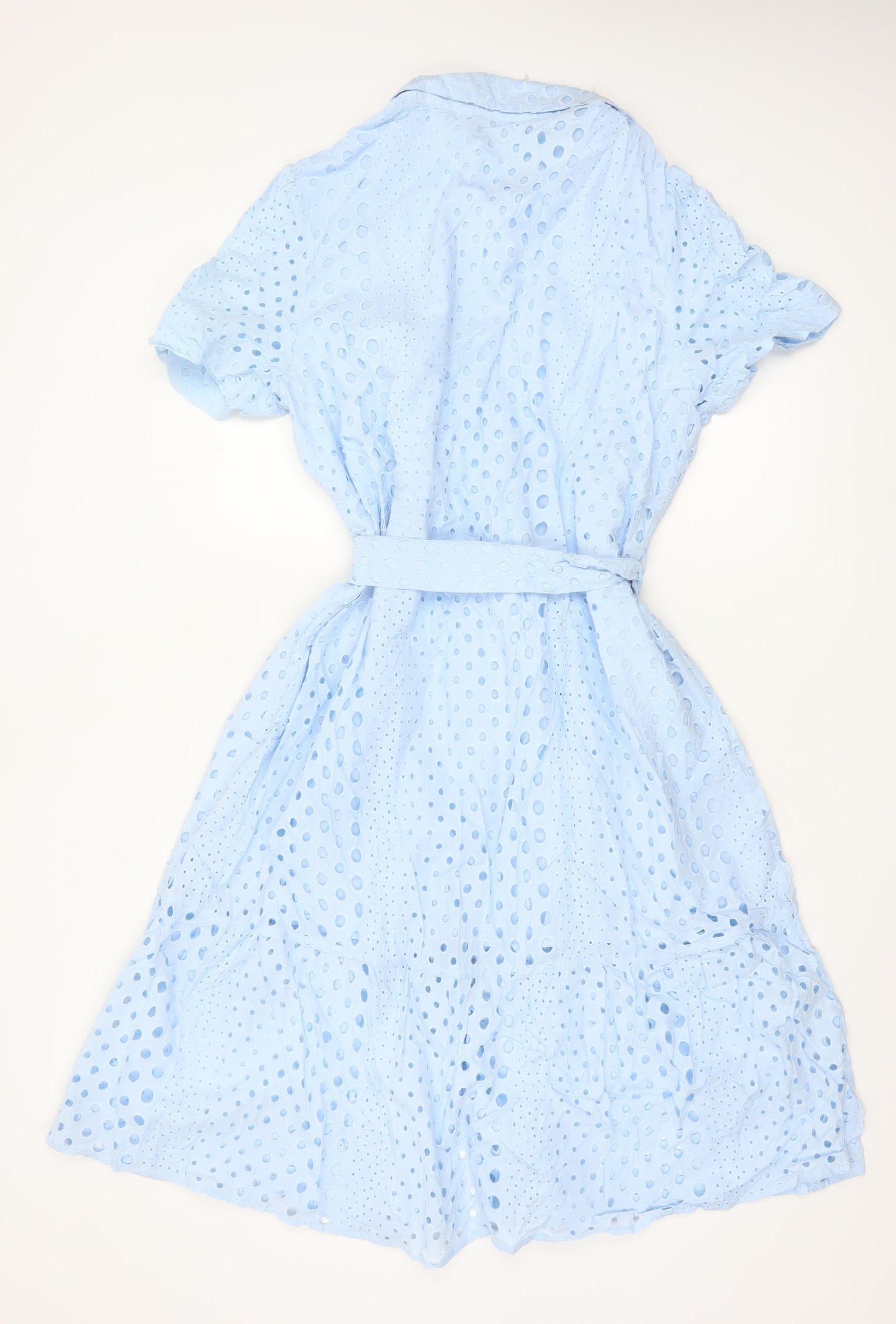 Marks and Spencer Petite Blue Cotton Broderie Shirt Dress Women’s Size 18