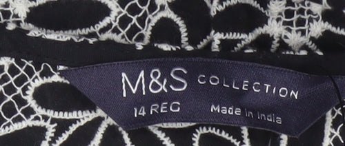 Marks and Spencer Women’s Black Floral Embroidered Midi A-Line Dress Size 14