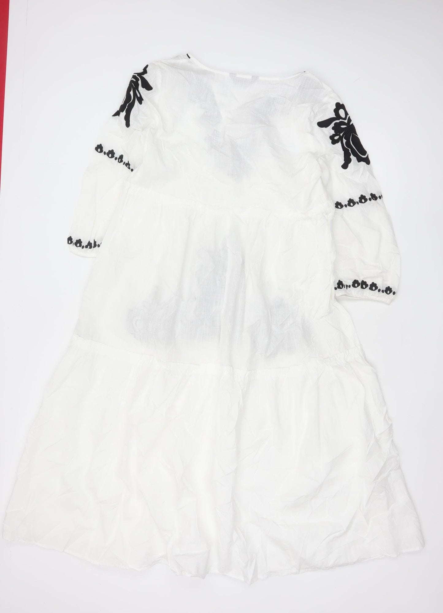 Marks and Spencer Women’s White Embroidered Bohemian Cotton Knee Length Dress M