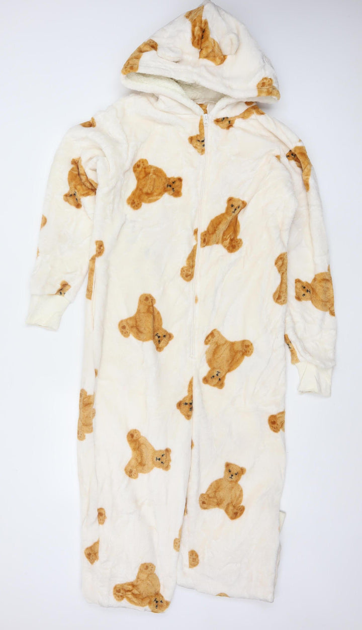 Marks and Spencer Women Ivory Bear Fleece Hooded Onesie S