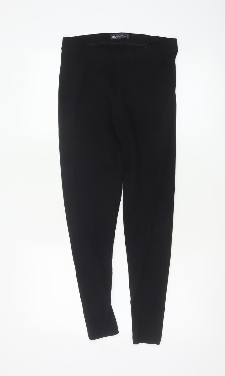 Marks and Spencer Womens Black Size 10 Regular Cotton Leggings