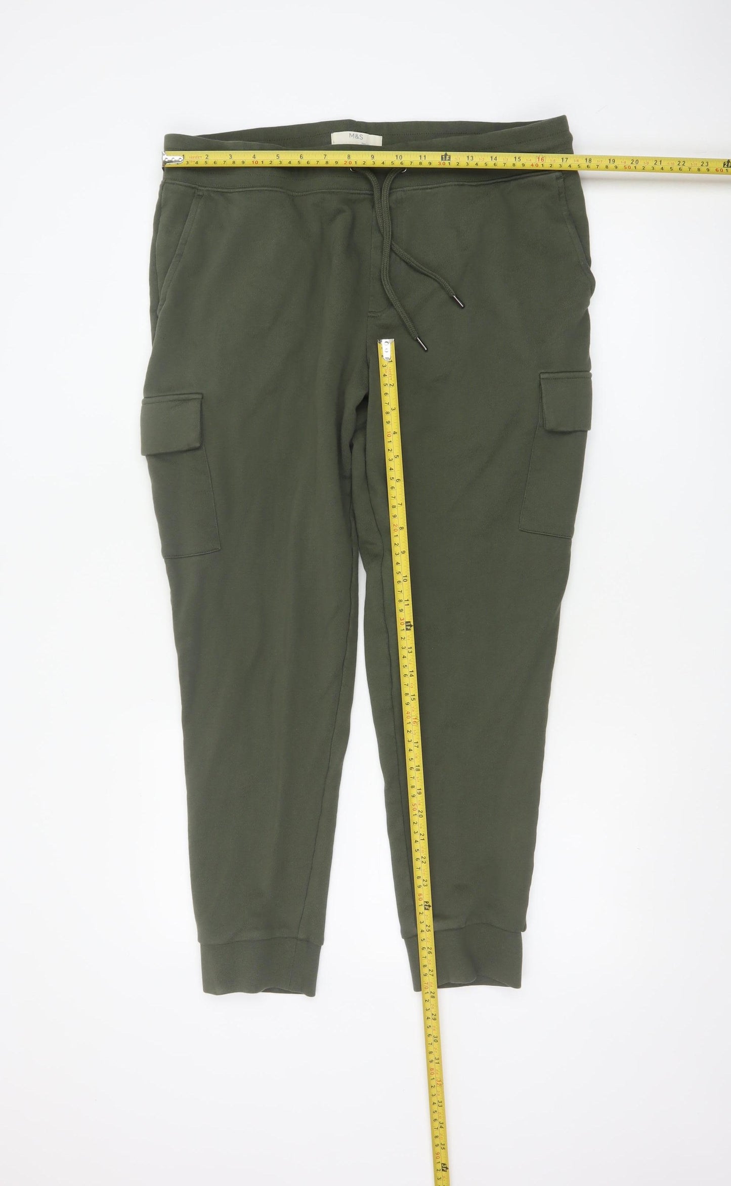 Marks and Spencer Men's Green Cargo Jogger Trousers L Regular Fit