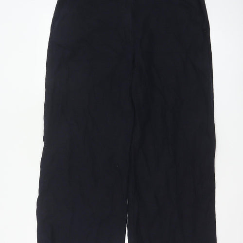 Marks and Spencer Women Black Linen Wide-Leg Trousers Size 16 Short