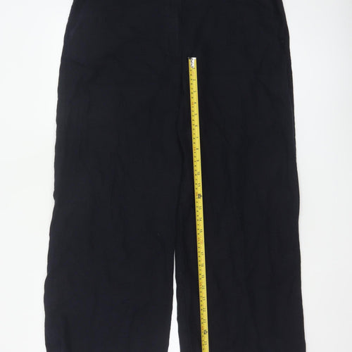 Marks and Spencer Women Black Linen Wide-Leg Trousers Size 16 Short