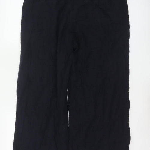 Marks and Spencer Women Black Linen Wide-Leg Trousers Size 16 Short