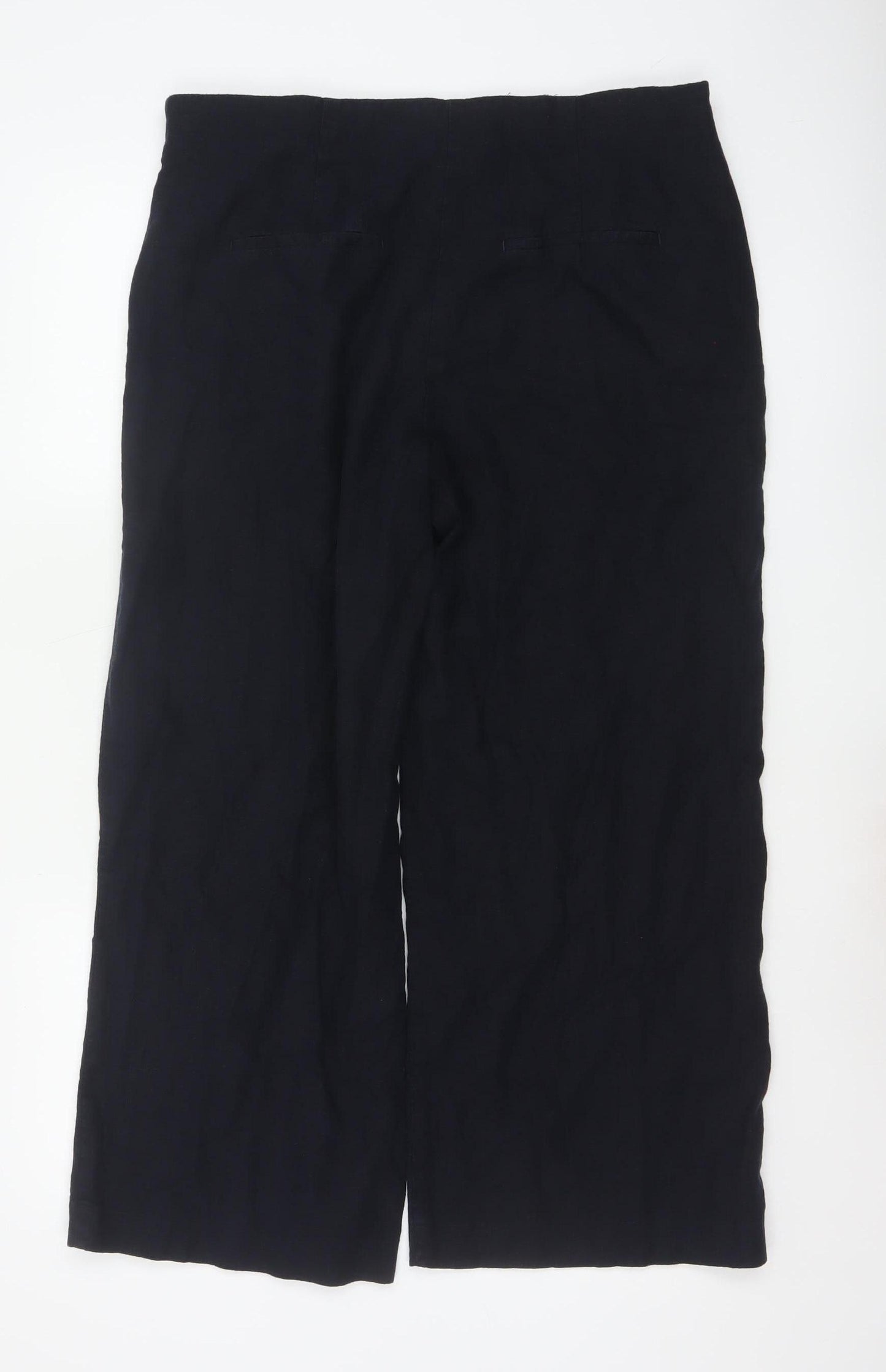 Marks and Spencer Women Black Linen Wide-Leg Trousers Size 16 Short
