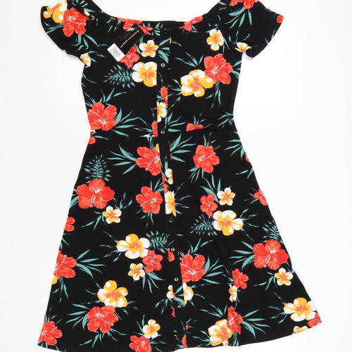 Dorothy Perkins Women's Multicoloured Floral Off Shoulder A-Line Dress Size 10