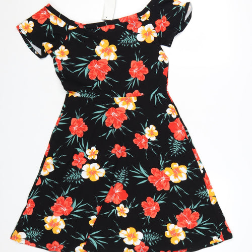 Dorothy Perkins Women's Multicoloured Floral Off Shoulder A-Line Dress Size 10