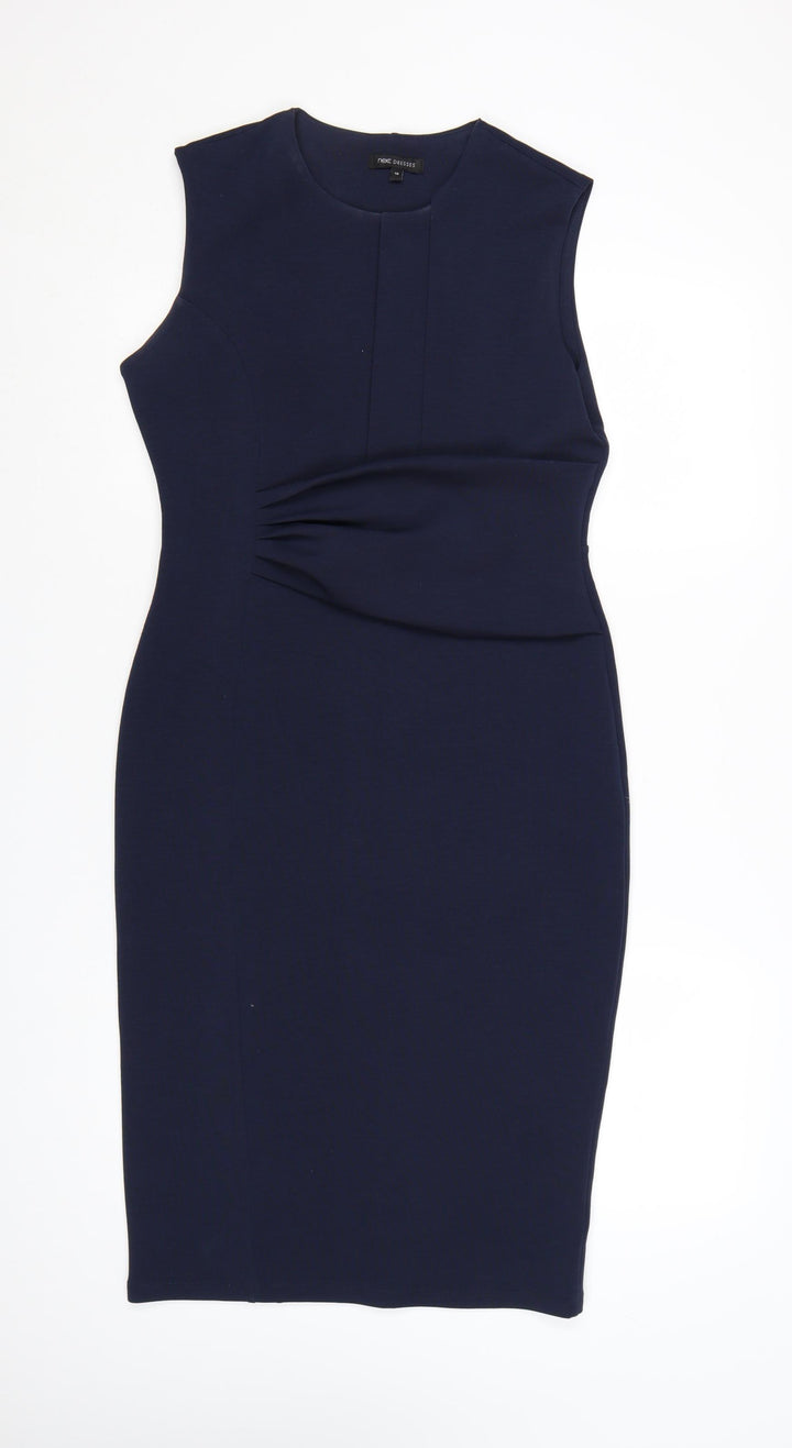 Next Women Blue Size 10 Sheath Ruched Knee Length Sleeveless Dress