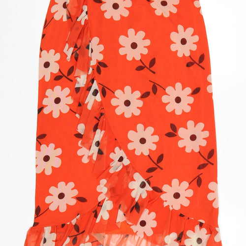 Urban Outfitters Women’s Orange Floral Wrap Midi Skirt M