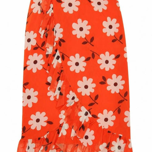 Urban Outfitters Women’s Orange Floral Wrap Midi Skirt M