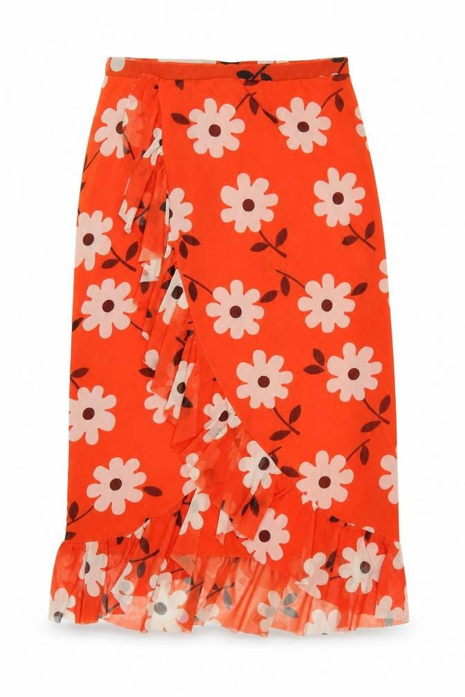 Urban Outfitters Women’s Orange Floral Wrap Midi Skirt M