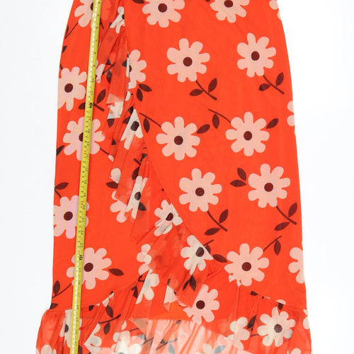 Urban Outfitters Women’s Orange Floral Wrap Midi Skirt M