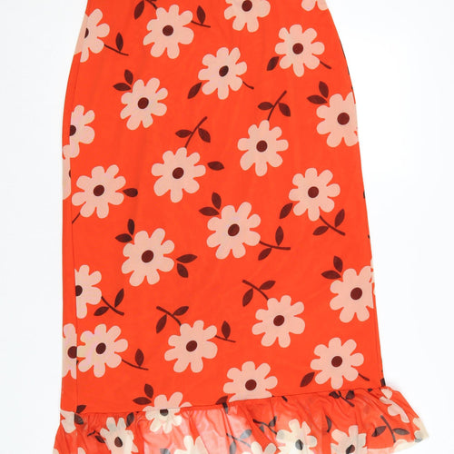 Urban Outfitters Women’s Orange Floral Wrap Midi Skirt M