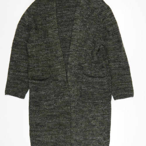 Zara Women Green Knit Open Long Sleeve Cardigan M