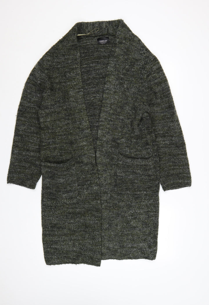Zara Women Green Knit Open Long Sleeve Cardigan M