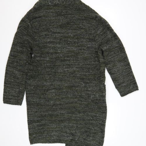 Zara Women Green Knit Open Long Sleeve Cardigan M