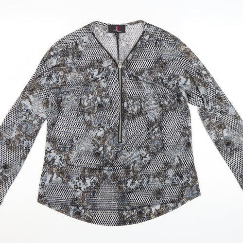 Simon Jeffrey Women's Grey Zip Front Long Sleeve Blouse Size 10