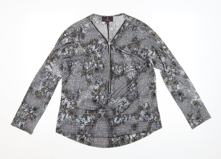 Simon Jeffrey Women's Grey Zip Front Long Sleeve Blouse Size 10