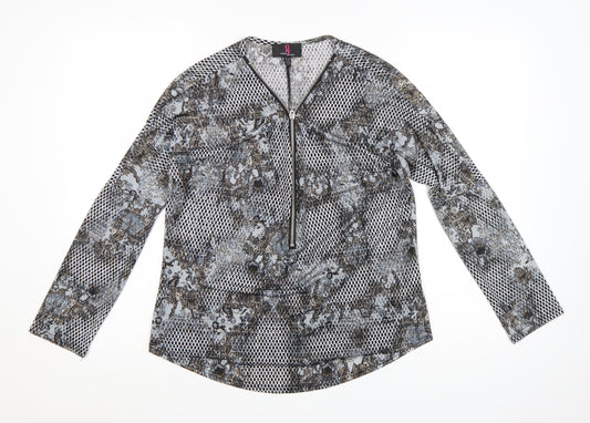 Simon Jeffrey Women's Grey Zip Front Long Sleeve Blouse Size 10