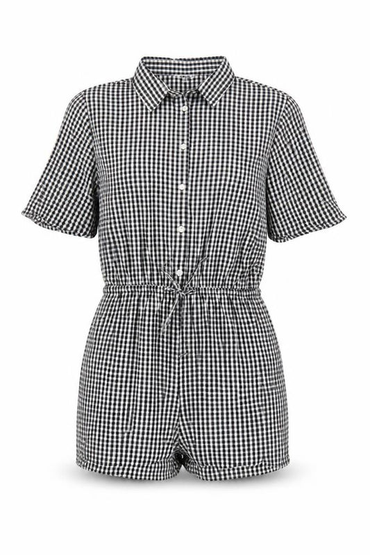 Esmée Women's Black Gingham Cotton Short Sleeve Playsuit UK 12