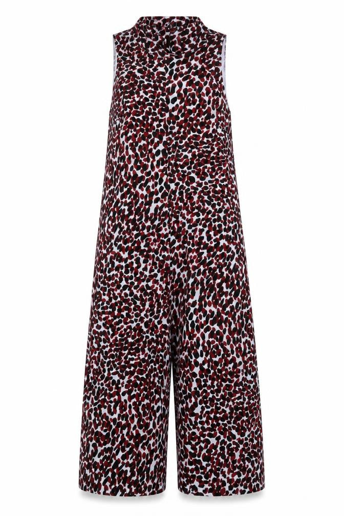 Front view of Great Plains women’s multicoloured animal print sleeveless jumpsuit, size UK 12