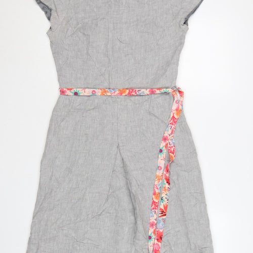 Laura Ashley Women's Grey Linen Fit & Flare Knee Length Dress Size 10