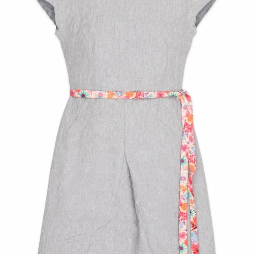 Laura Ashley Women's Grey Linen Fit & Flare Knee Length Dress Size 10