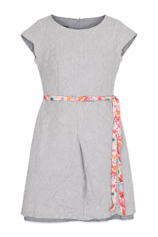Laura Ashley Women's Grey Linen Fit & Flare Knee Length Dress Size 10