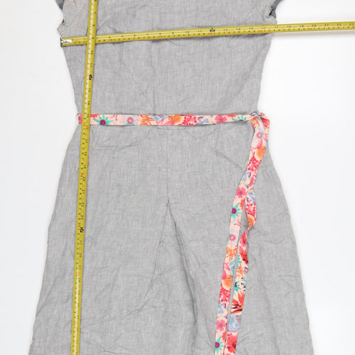 Laura Ashley Women's Grey Linen Fit & Flare Knee Length Dress Size 10