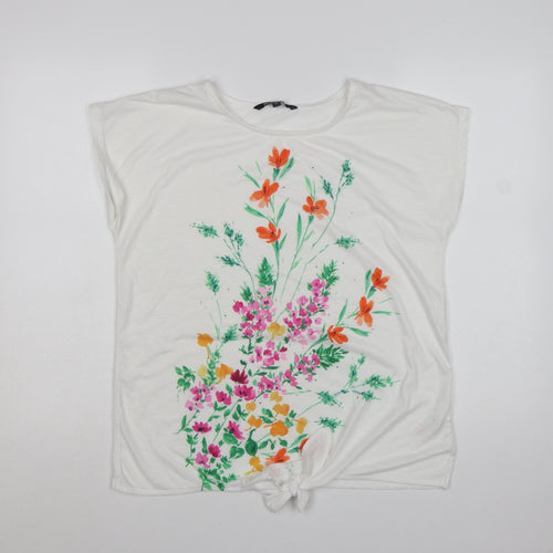 Bonmarché Women's White Floral Print Short Sleeve T-Shirt Size 12