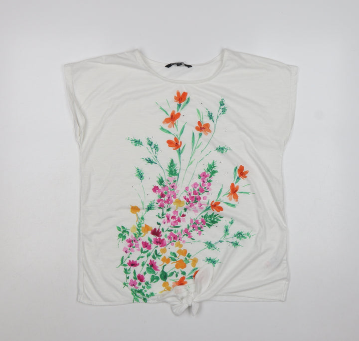 Bonmarché Women's White Floral Print Short Sleeve T-Shirt Size 12