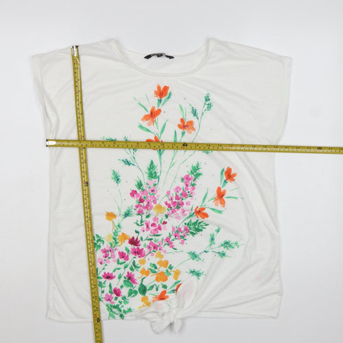 Bonmarché Women's White Floral Print Short Sleeve T-Shirt Size 12