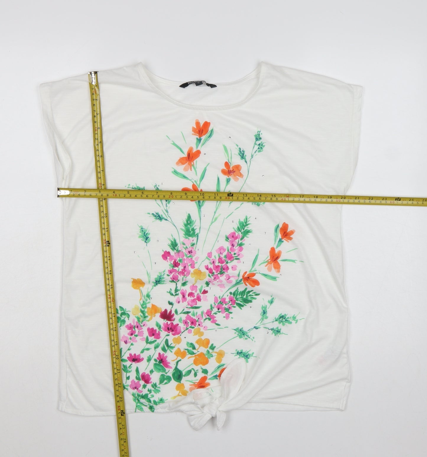 Bonmarché Women's White Floral Print Short Sleeve T-Shirt Size 12